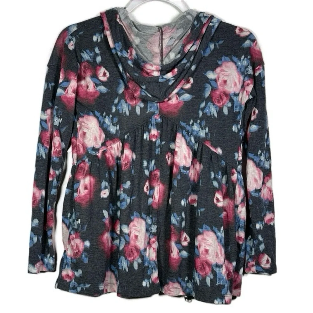 Abercrombie Kids Floral Rose gray Peplum Zip Up Hoodie Cardigan Size 13/14‎ NWOT